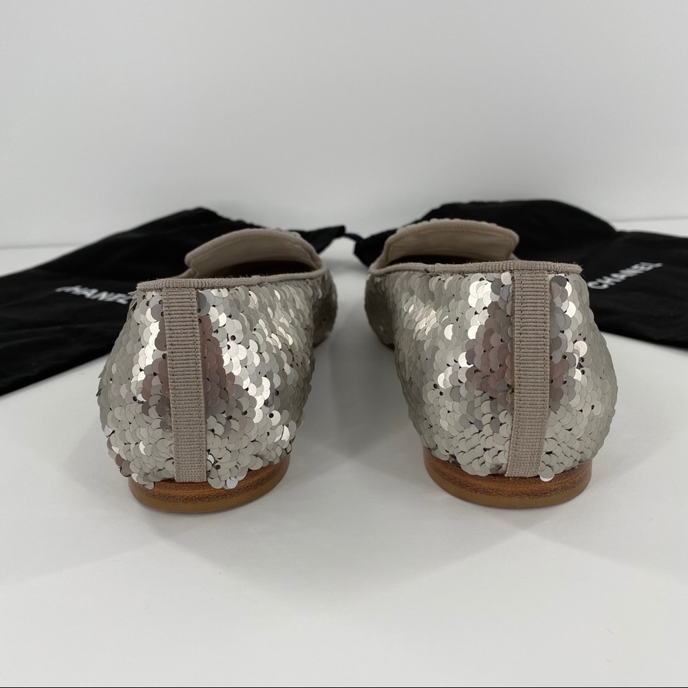 CHANEL | Silver Sequin Loafers Slippers Flats - Picture 7 of 12